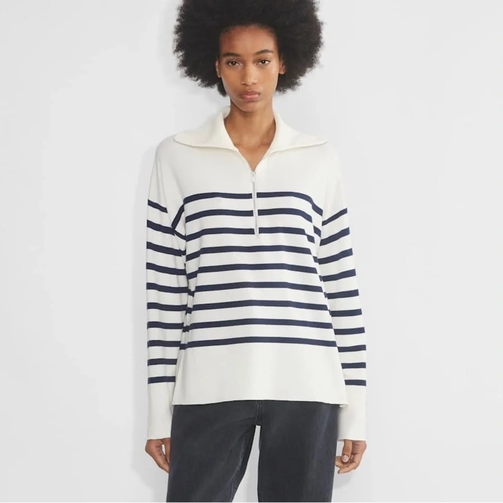 Aritzia Babaton Overseas Sweater Striped Navy and White Size XL 100% Merino Wool - Picture 12 of 14